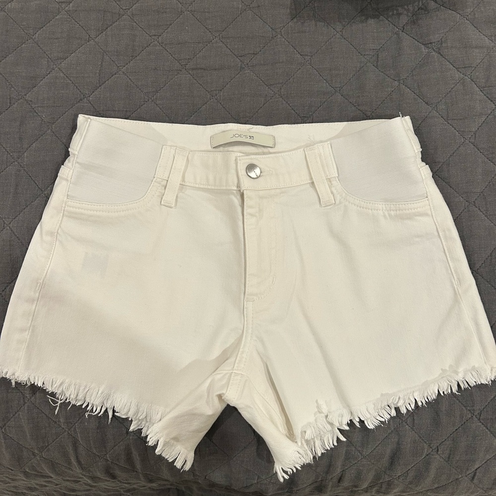 Joe’s White Frayed Denim Maternity Shorts